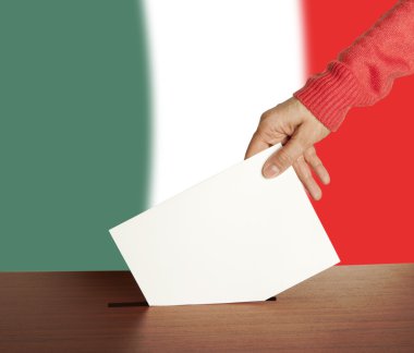 Hand with ballot and box on Flag of Italy clipart