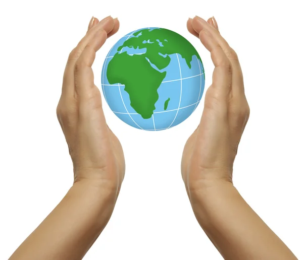 Hand holding the blue Earth — Stock Photo, Image