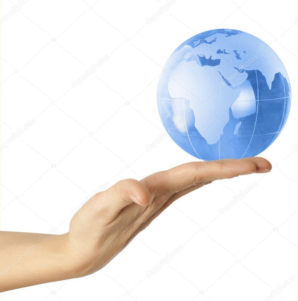 Earth globe in his hands