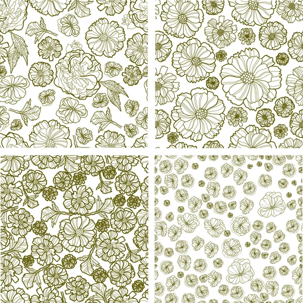 Conjunto vectorial de patrones florales sin costura — Archivo Imágenes Vectoriales