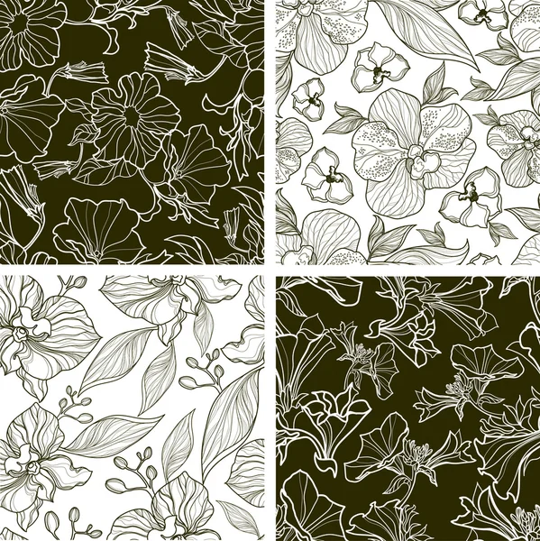 Ensemble vectoriel de quatre motifs floraux sans couture — Image vectorielle