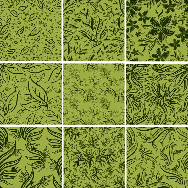 Big set of Seamless patterns with leafs — Stock Vector