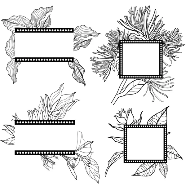 Ensemble vectoriel de cadres vintage avec fleurs — Image vectorielle
