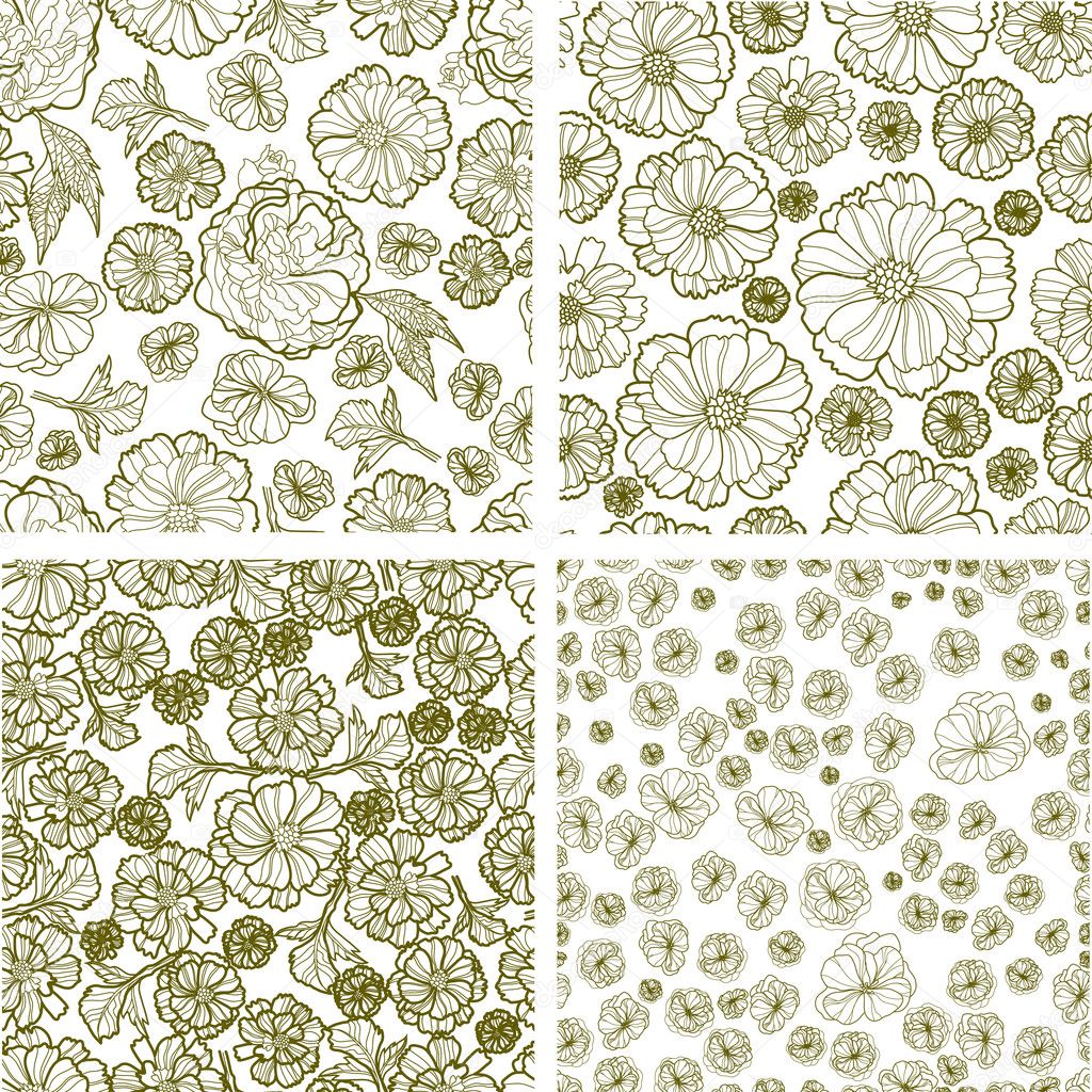 Vector set of seamless floral patterns