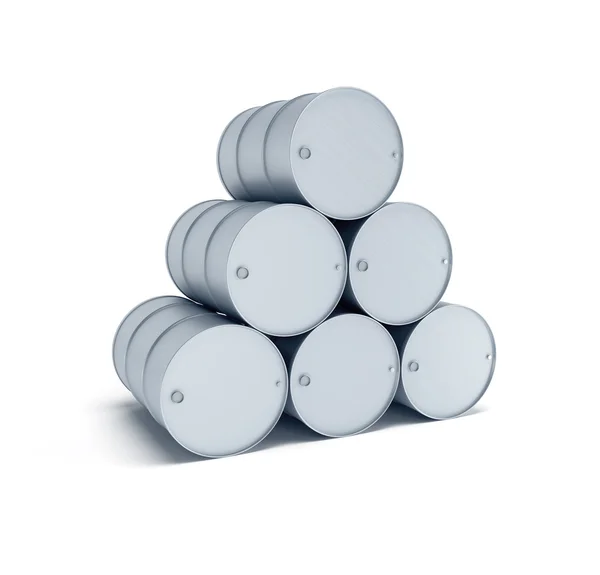 Isolated silver oil barrels — Stock Photo, Image
