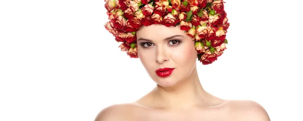 Gül çiçek saç modeli ile güzel kız — Stok fotoğraf