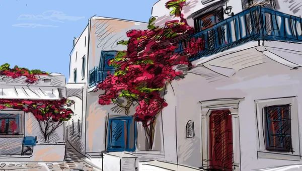 Drawing to the greek town — Stock Photo, Image