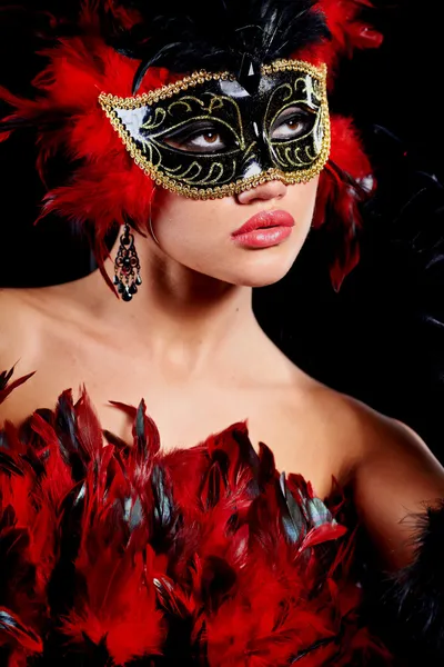 マスクを持つ美しい女性 ストック画像