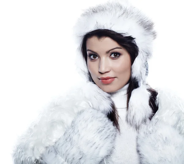 Beautiful woman in warm clothing closeup portrait — Stock Photo, Image