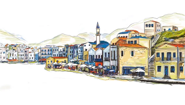 stock image Drawing to the greek town