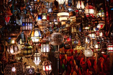 Lamps in a store in marrakesh morocco clipart