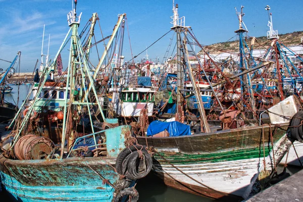 stock image Fishing blue boats in Marocco.Beauty view