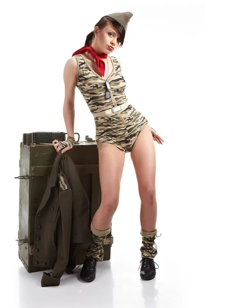 Beautiful young army pin up model — Stock Photo, Image