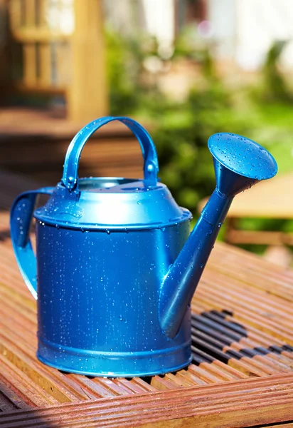 Μπλε ποτιστήρι στον κήπο — Φωτογραφία Αρχείου