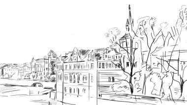 Old town - illustration sketch clipart