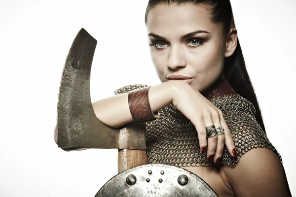 Warrior woman. Fantasy fashion idea. — Stock Photo, Image
