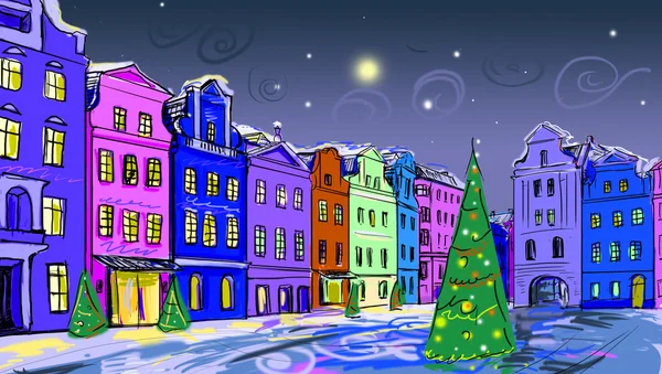 stock image Drawn to the winter old town