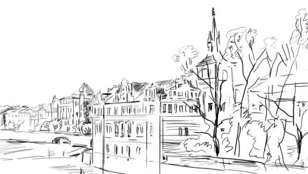 stock image Old town - illustration sketch