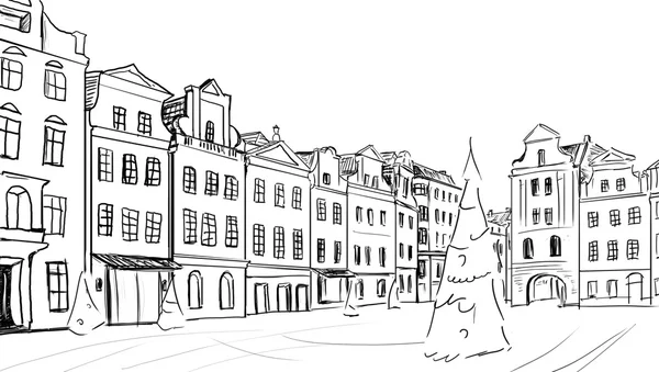 stock image Old town - illustration sketch