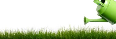 Extra large horizontal strip of grass and garden tools on white clipart