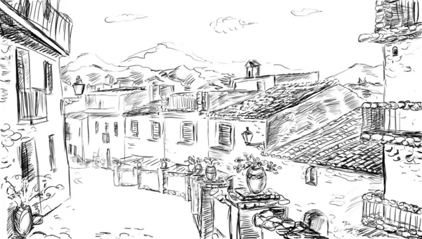 Dibujo al boceto griego de la ciudad —  Fotos de Stock