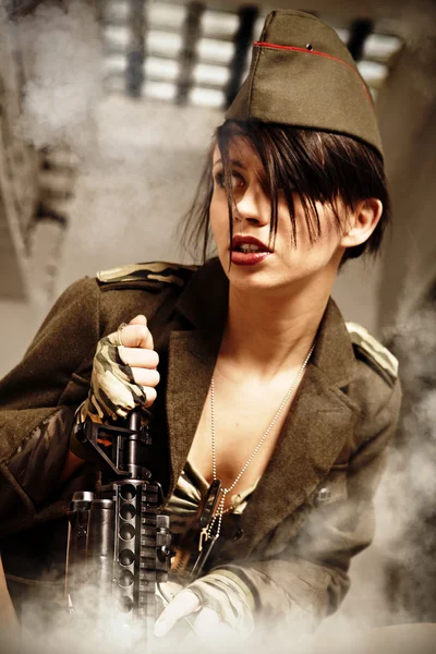 Attractive and sexy army girl — Stock Photo, Image