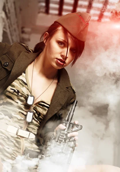 Attractive and sexy army girl — Stock Photo, Image