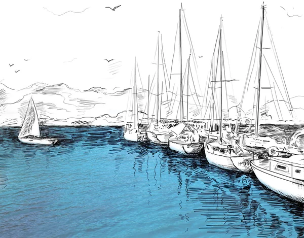 stock image Sailing yachts and boat illustration