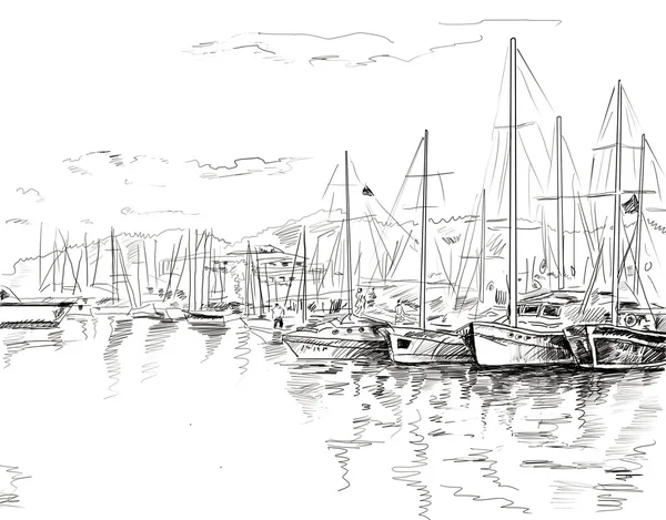 Sailing yachts and boat illustration — Stock Photo, Image