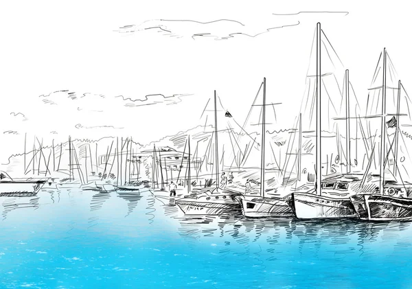 stock image Sailing yachts and boat illustration