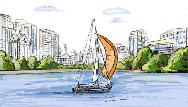 stock image Sailing yachts and boat illustration