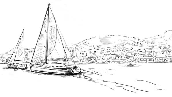 stock image Sailing yachts and boat illustration