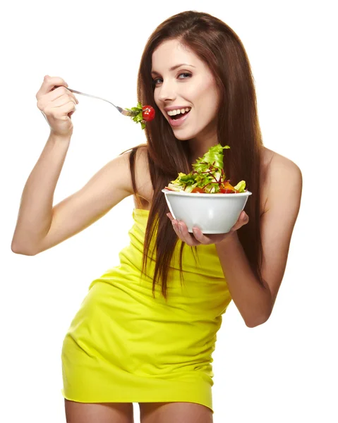 Mulher saudável feliz com salada — Fotografia de Stock