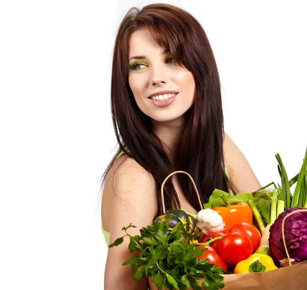 Glückliche junge Frau mit Gemüse. — Stockfoto
