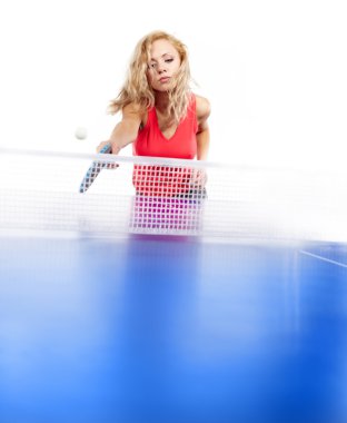 Sexy blonde with blue ping pong racke tplaying clipart