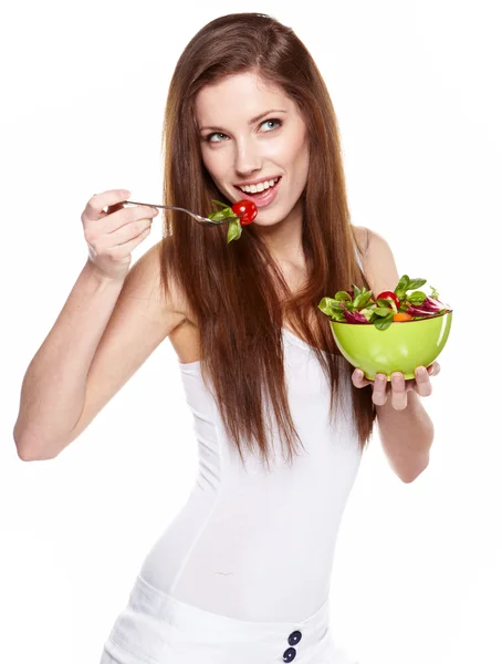 Salata üzerine beyaz izole kadın — Stok fotoğraf
