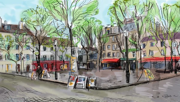 Calle en París - ilustración —  Fotos de Stock