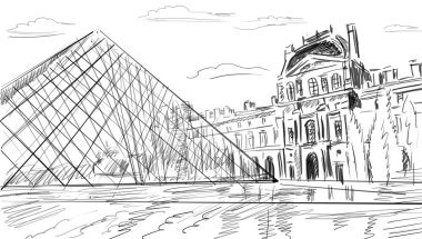 Paris, Fransa - illüstrasyon Louvre Sarayı