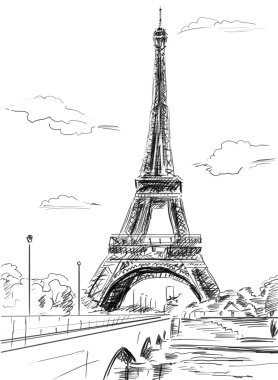 Parisian streets -Eiffel Tower illustration clipart