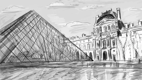 Louvre paleis in Parijs, Frankrijk - illustratie — Stockfoto