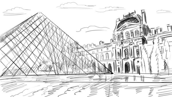 Louvre palota, Párizs, Franciaország - illusztráció — Stock Fotó