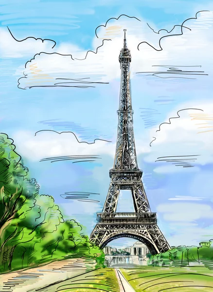 Paryskich uliczek-ilustracja Wieża Eiffla — Zdjęcie stockowe