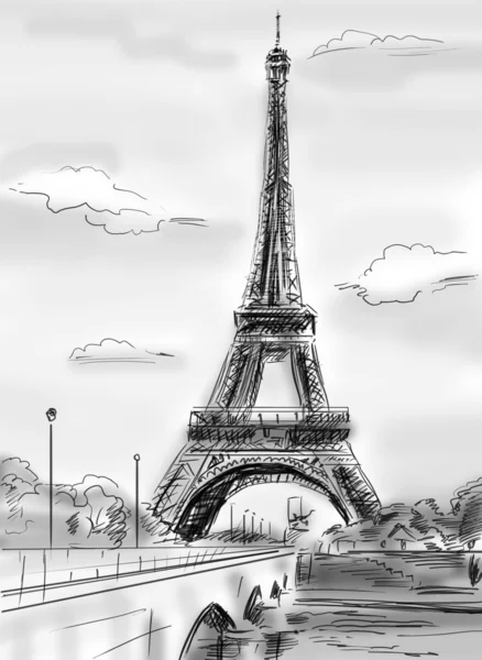 Ilustración de calles parisinas-Torre Eiffel — Foto de Stock