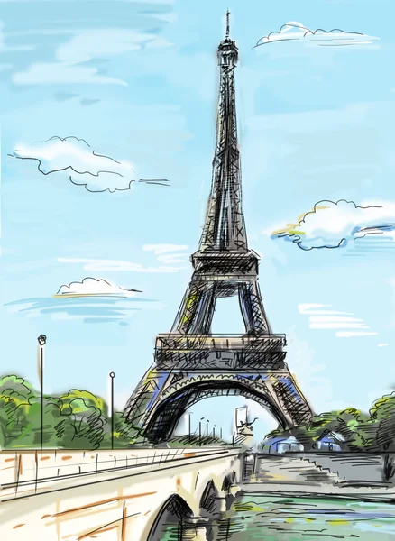 Ilustración de calles parisinas-Torre Eiffel —  Fotos de Stock
