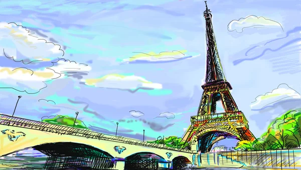 Ruas parisienses -Torre Eiffel ilustração — Fotografia de Stock