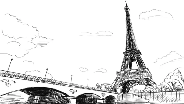 Paris sokaklarında-Eyfel Kulesi çizimi — Stok fotoğraf
