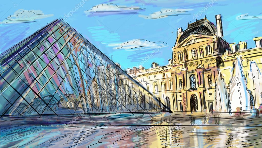 Картинки лувра в париже простым карандашом, праги рабочий стол