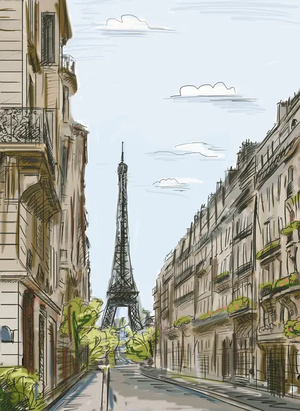 Paryskiej ulicy - ilustracja — Zdjęcie stockowe