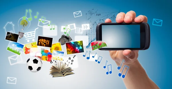 Hand and Multimedia phone — Stock Photo, Image
