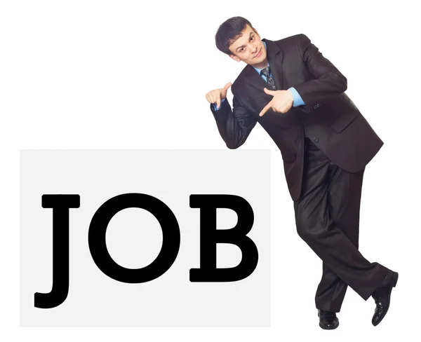 Porträt eines jungen Geschäftsmannes mit der Aufschrift "Job" — Stockfoto